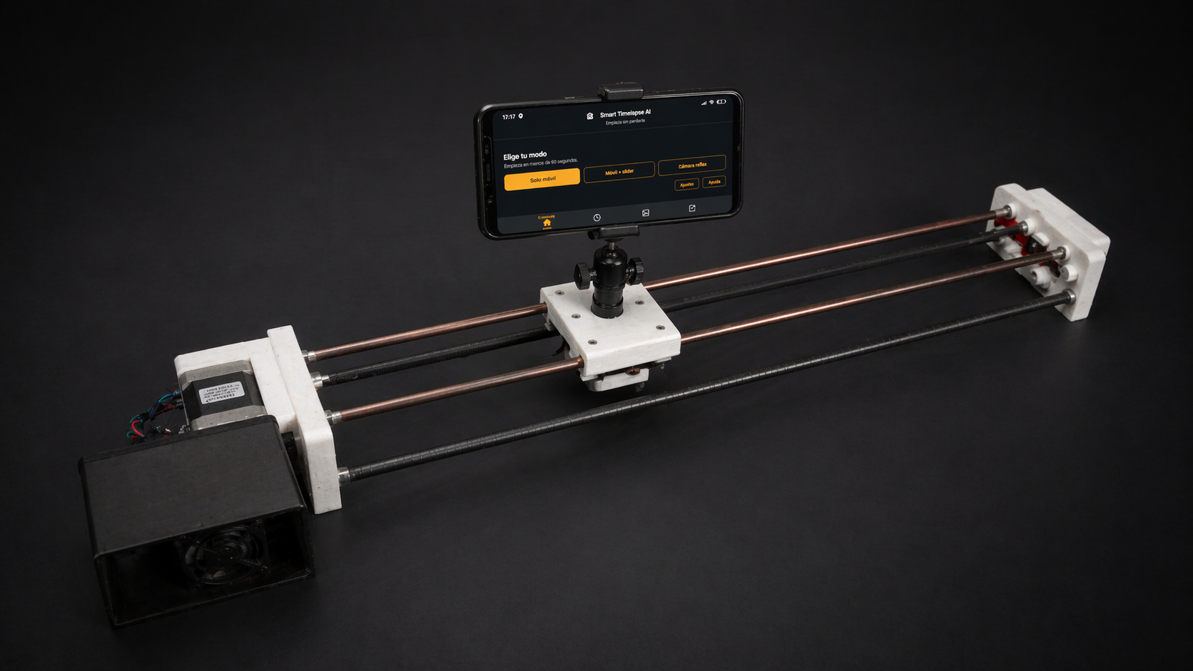 Slider en uso con móvil y app visible